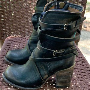 Freebird Baker Style Black Leather Strappy Style Boot Size 8